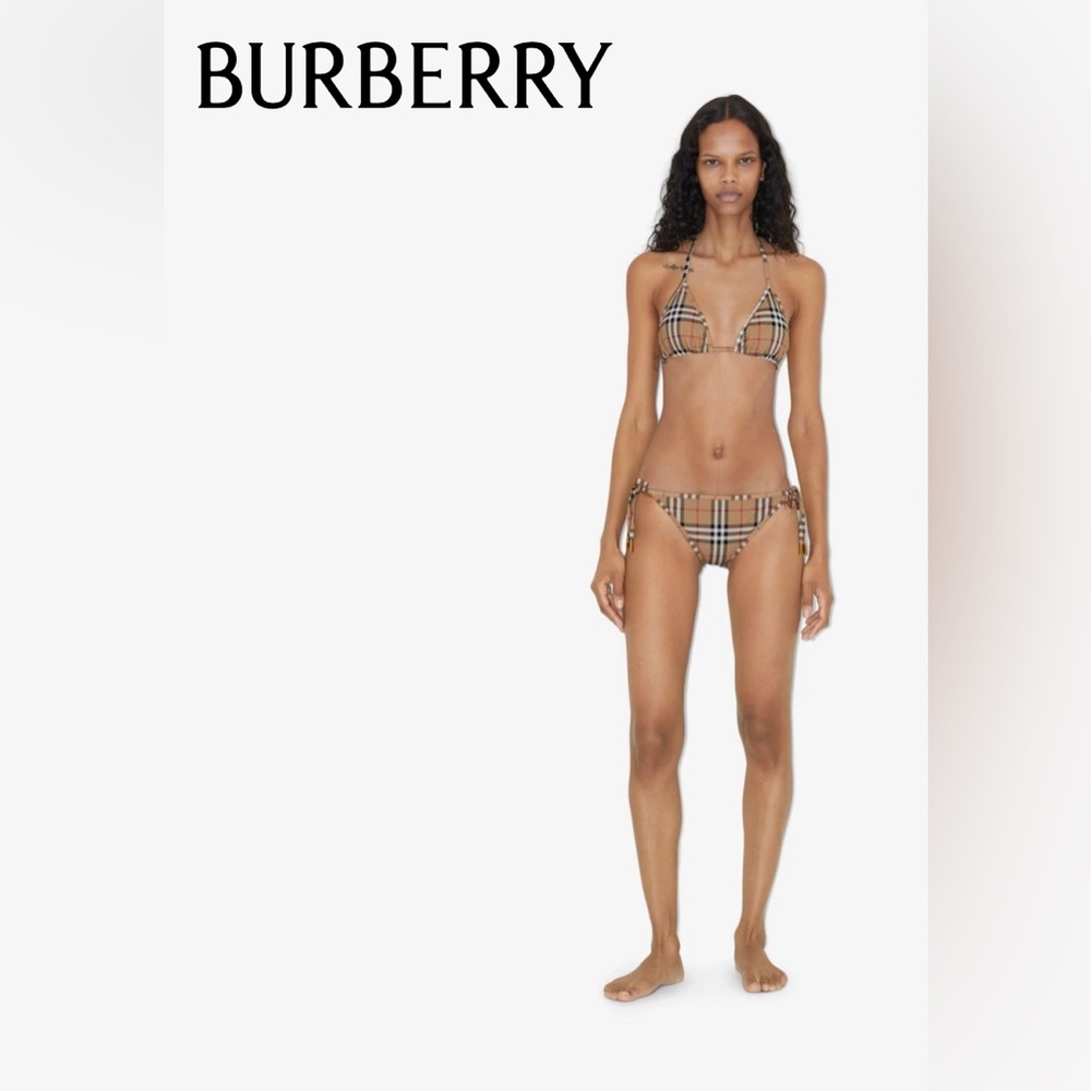 Authentic NWT Burberry Check Triangle Bikini Top Size S